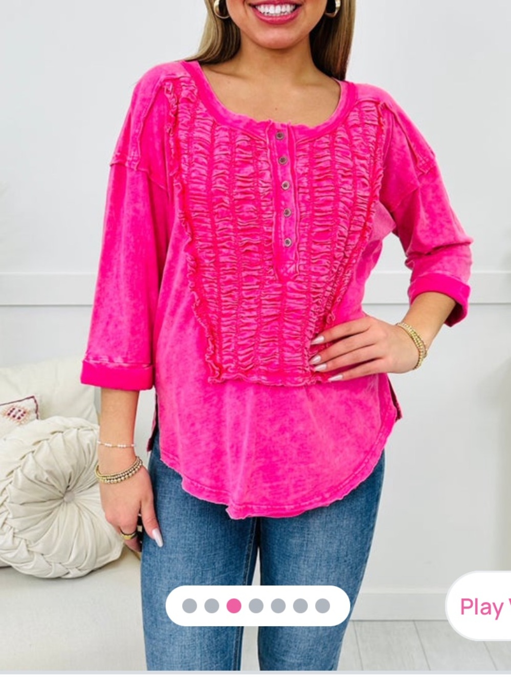 128 Oli & Hali Pink Ruched Henley Top